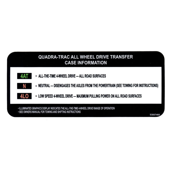 Jeep Transfer Case Visor Instruction Decals