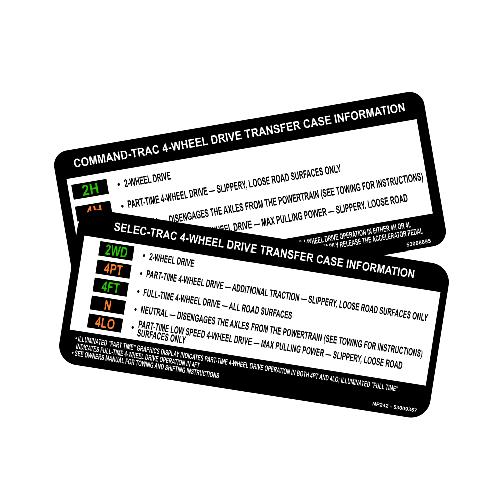Jeep Transfer Case Visor Instruction Decals