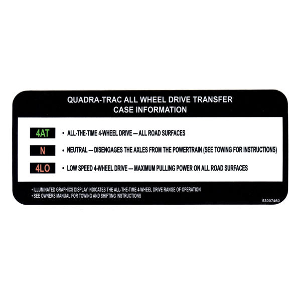 Jeep Transfer Case Visor Instruction Decal (NP249)