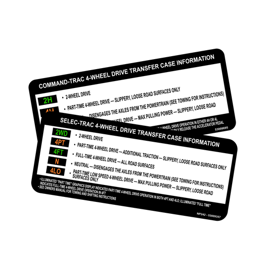 Jeep Transfer Case Visor Instruction Decals