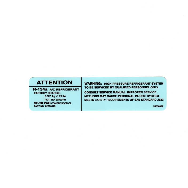 Air Conditioning Warning Label R-134a - XJ/MJ (1984-2001)