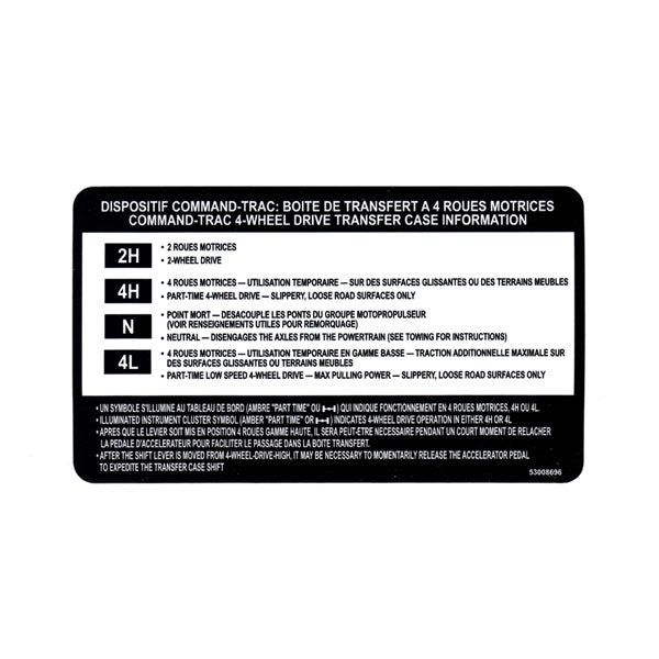 Jeep Transfer Case Visor Instruction Decals
