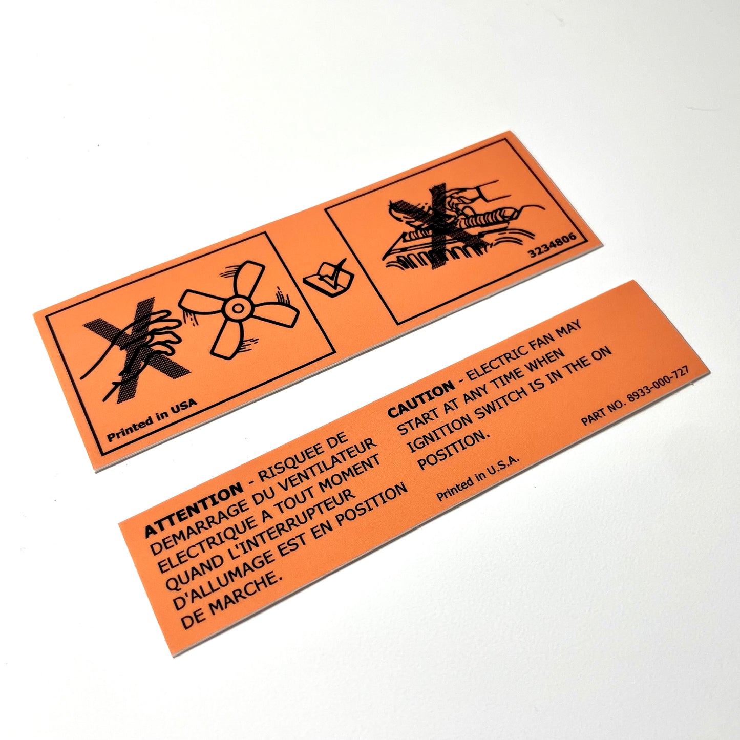 Engine Fan & Radiator Warning Label Pair - For Jeep XJ/MJ